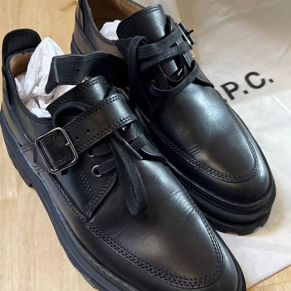 A.P.C. Black Leather Derby Shoes with Buckle